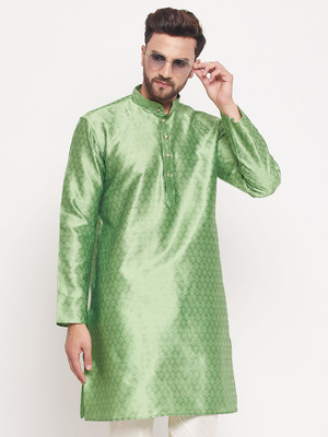 VM Men Woven Design A-line Kurta(Light Green)