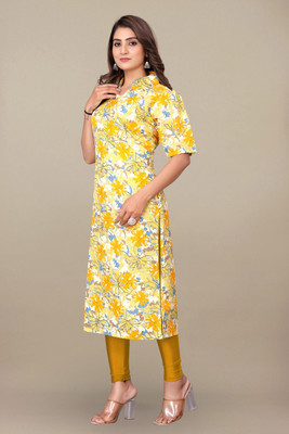 bindudi Women Printed A-line Kurta(Yellow)