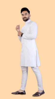 Anuj Fashion Men Solid A-line Kurta(White)