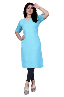 DHAAGA Women Embroidered A-line Kurta(Light Blue)