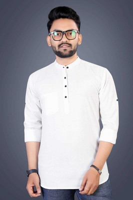 JENJEE Men Solid Straight Kurta(White)