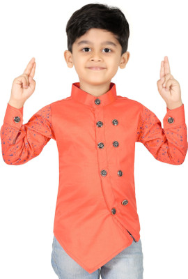 FASHION GRAB Boys Printed Asymmetric Kurta(Orange)