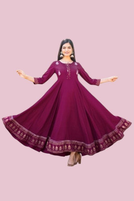 Poonam Fashion Women Embroidered Anarkali Kurta(Maroon)