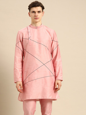ANOUK Men Self Design Straight Kurta(Pink, Black)
