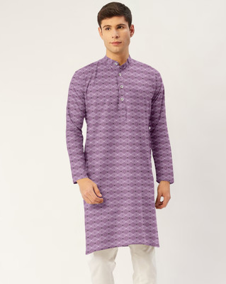 CHIRASVI Men Block Print Straight Kurta(Purple, White, Black)