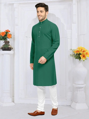 VyomCreation Men Solid Straight Kurta(Green)