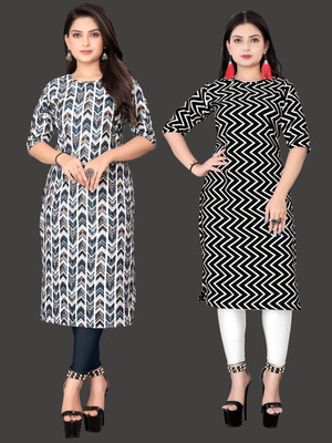 KASASKA Women Printed Straight Kurta(Red)