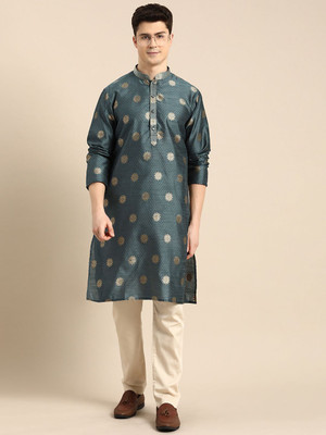 ANOUK Men Abstract Straight Kurta(Grey)