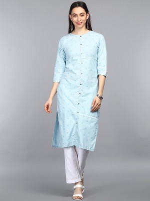 AHIKA Women Printed Straight Kurta(Light Blue)