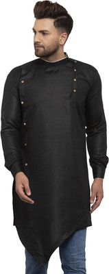 SAIFOO Men Solid Asymmetric Kurta(Black)