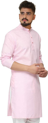 JENJEE FASHION Men Solid Straight Kurta(Pink)