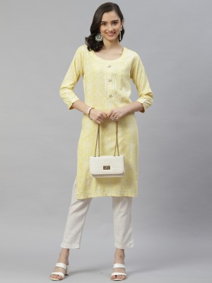 Highlight fashion export Women Printed Straight Kurta(Yellow)
