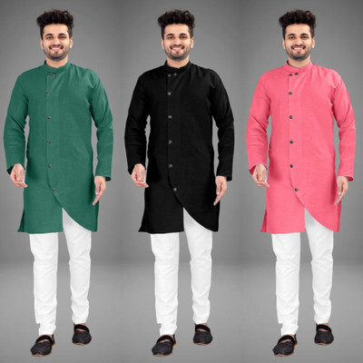 DIAMOND CLUSTER Men Self Design Trail Cut Kurta(Multicolor)