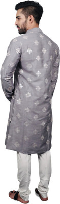 AKSHAT CREATION Men Floral Print, Self Design Straight Kurta(Grey)
