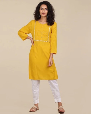 Moda Rapido Women Solid Straight Kurta(Yellow)
