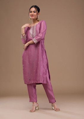 S.B Creation Women Embroidered, Embellished Straight Kurta(Pink)