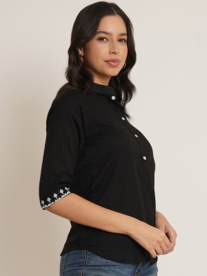 Hyba Casual Solid Women Black Top