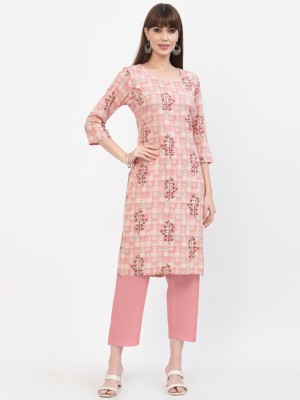 Yellow Cloud Women Printed Straight Kurta(Pink)