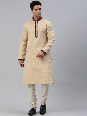 Manthan Men Self Design Straight Kurta(Beige)