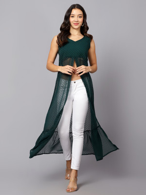 VESICLE Women Embroidered Frontslit Kurta(Dark Green)