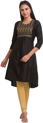 Globus Women Embroidered A-line Kurta(Black)