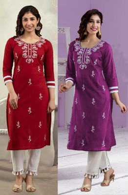 SISTO Women Embroidered Straight Kurta(Multicolor)