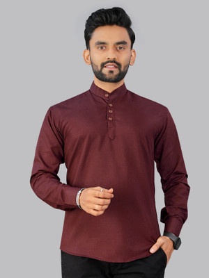 GUYS HUBB Men Solid Straight Kurta(Maroon)
