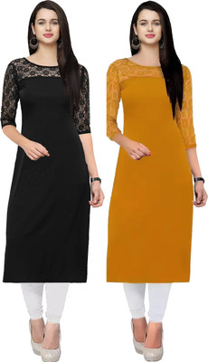 Maheshvi Women Embellished Straight Kurta(Yellow)