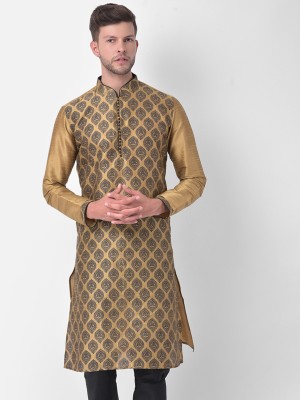 DEYANN Men Printed Straight Kurta(Brown)