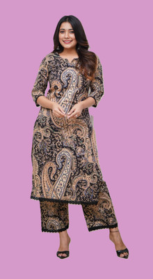 PRAVIK Women Self Design A-line Kurta(Brown)