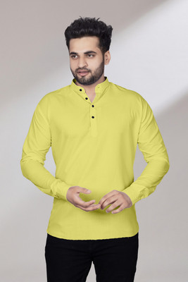 Kavyangle Creation Men Solid Straight Kurta(Yellow)