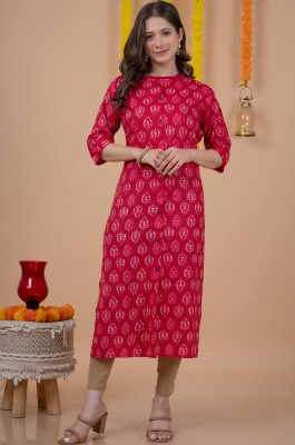 THE TINGE Women Printed Straight Kurta(Red, Pink, White)