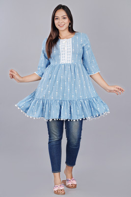 Rajools Women Printed A-line Kurta(Light Blue)