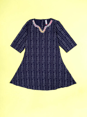 KiddoPanti Girls Printed A-line Kurta(Dark Blue)