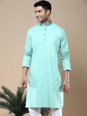 Sanwara Men Woven Design Straight Kurta(Green)