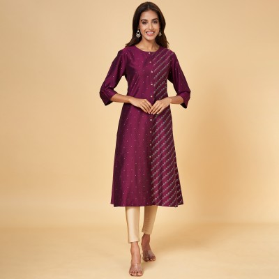 Rangmanch by Pantaloons Women Printed Straight Kurta(Purple)