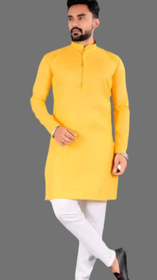 Ladies Haat Men Solid A-line Kurta(Yellow)