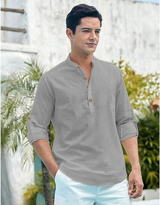 Vimal Star Men Solid Straight Kurta(Grey)