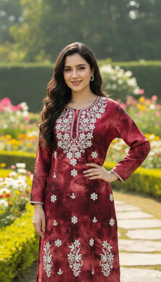 ChikankariArts Women Dyed/Ombre Straight Kurta(Black)