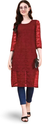 HOC's Women Self Design Straight Kurta(Maroon)