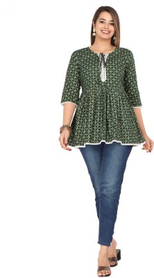 NANAK FEB Women Printed Flared Kurta(Green)