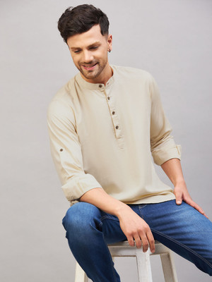 VASTRAMAY Men Solid A-line Kurta(Beige)