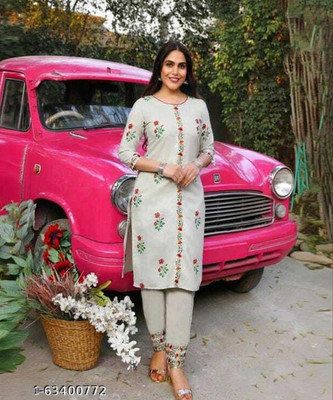 NYALKARAN CREATION Women Embroidered A-line Kurta(White)