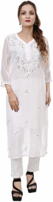 Beauty Chikan Emporium Women Embroidered A-line Kurta(White)