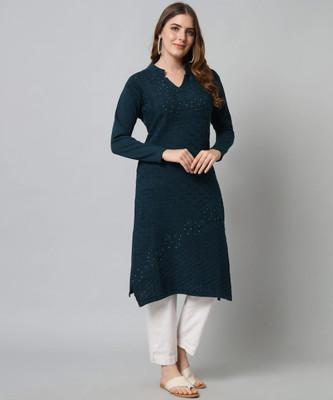 BUDAPEST Women Self Design Straight Kurta(Blue)