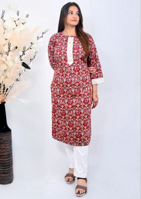 brozzo Women Floral Print A-line Kurta(Maroon)