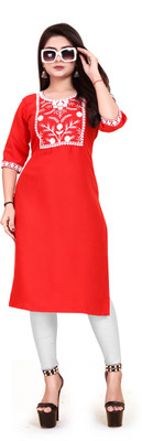 ANITA LYCRA Women Embroidered A-line Kurta(Red)