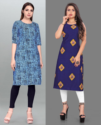 HouseOfCommon Women Printed High Low Kurta(Blue)