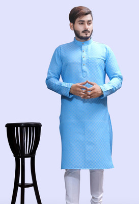 Tibra Collection Men Solid Straight Kurta(Light Blue)
