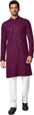 Enmozz Men Chikan Embroidery Straight Kurta(Purple)